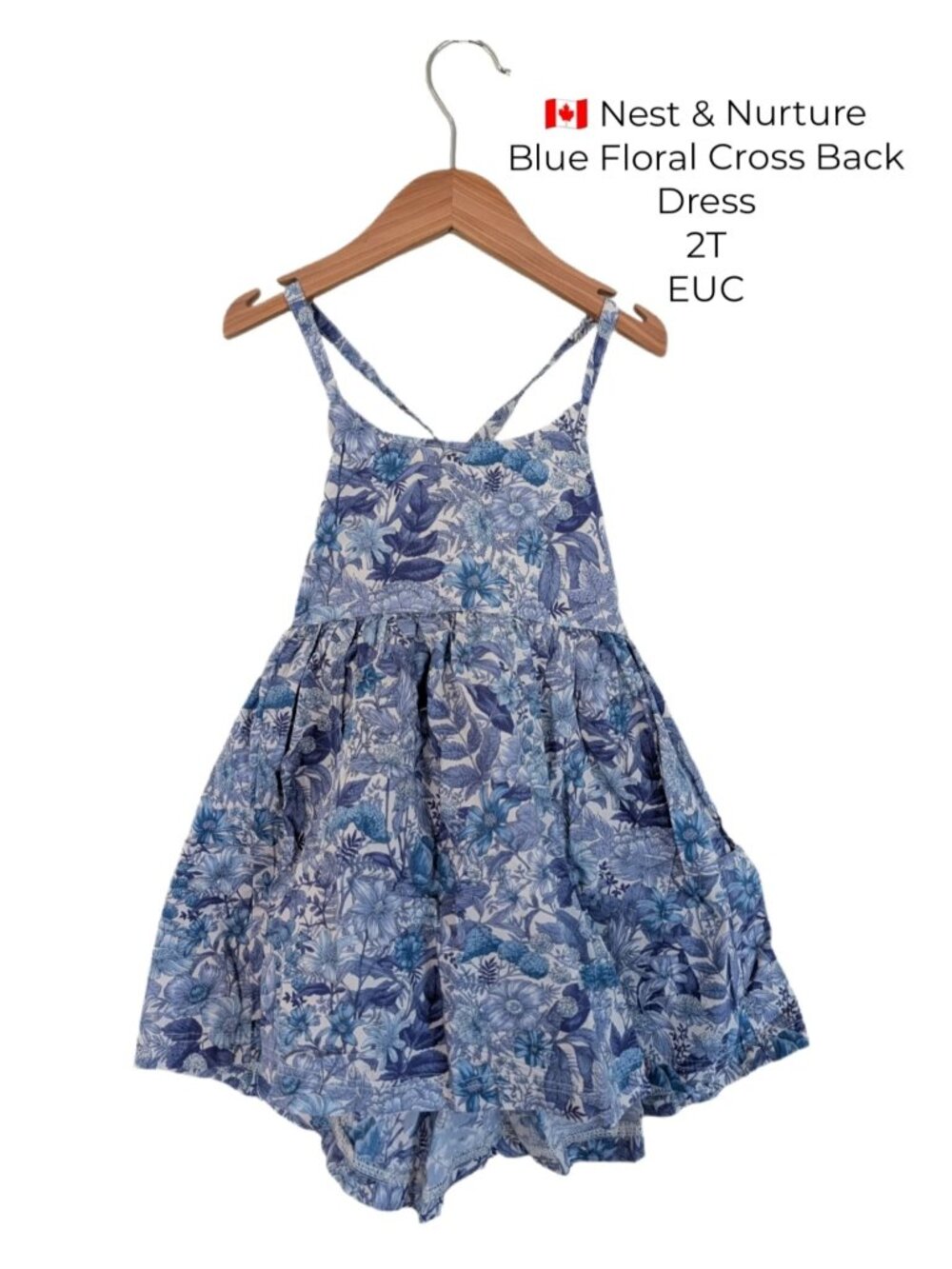 Nest & Nurture Blue Floral Cross Back Dress 2T Girls Dress Small Shop